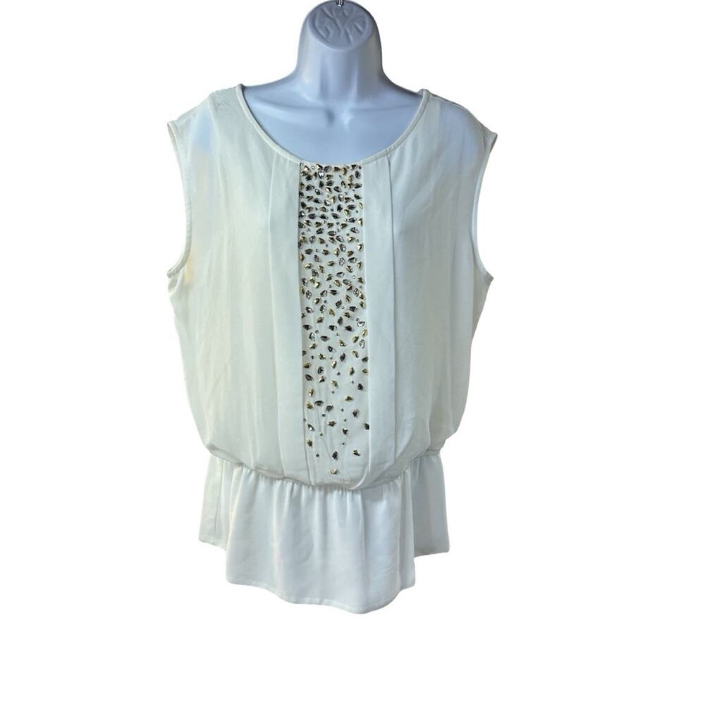 Cache Ivory Beaded Sleeveless Blouse NWT Embellished Top L Lined